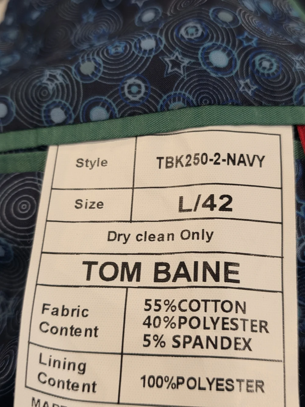 42L Men's Tom Baine Unconstructed Casual Blazer Blue Cotton Flex Sport Coat